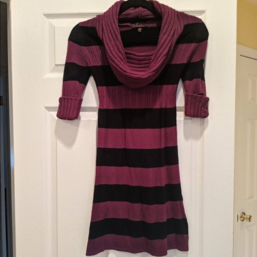 Purple & Black Striped Cowl Neck Dress (XS)